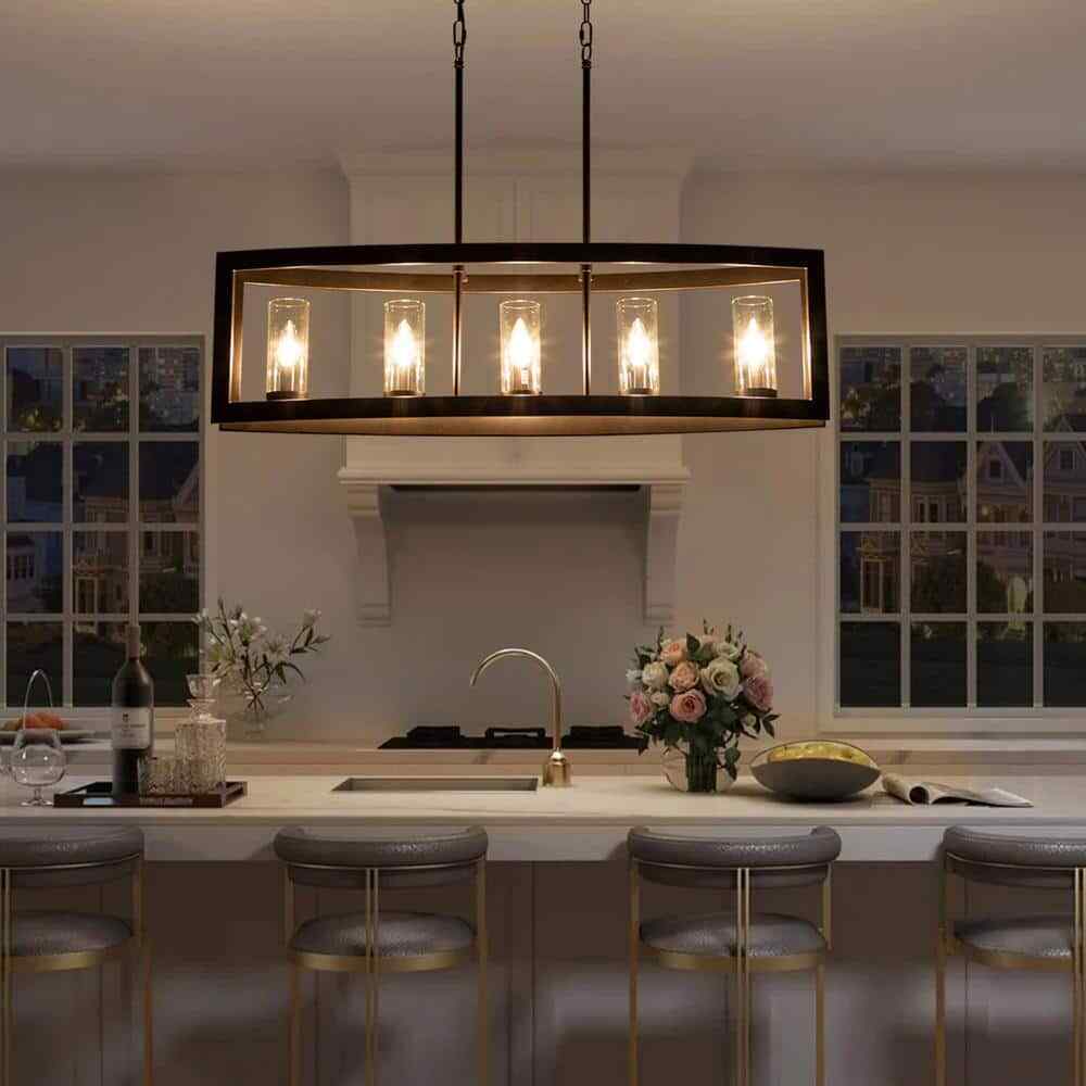 RRTYO Sylvette 5-Light Oil Rubbed Bronze Kitchen Curved Island Chandelier