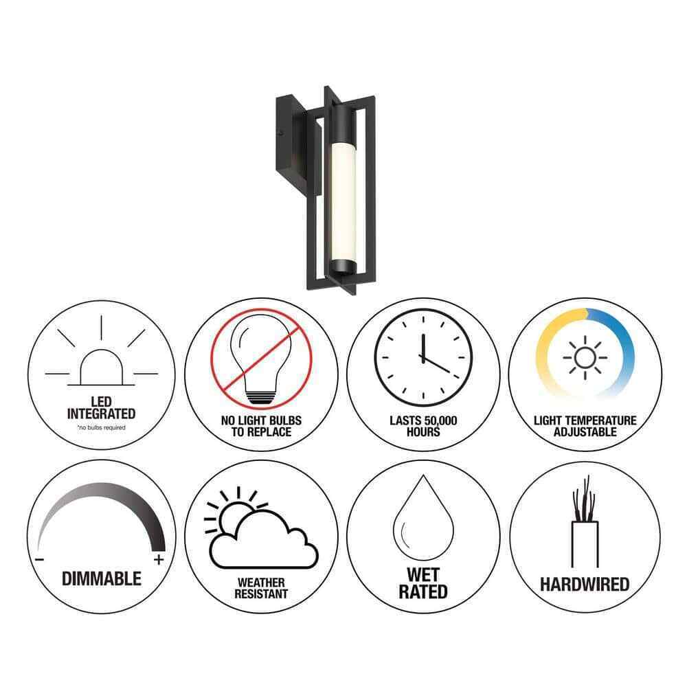 Artika Walt Black Modern LED Outdoor Hardwired Garage Porch Light Lantern Sconce