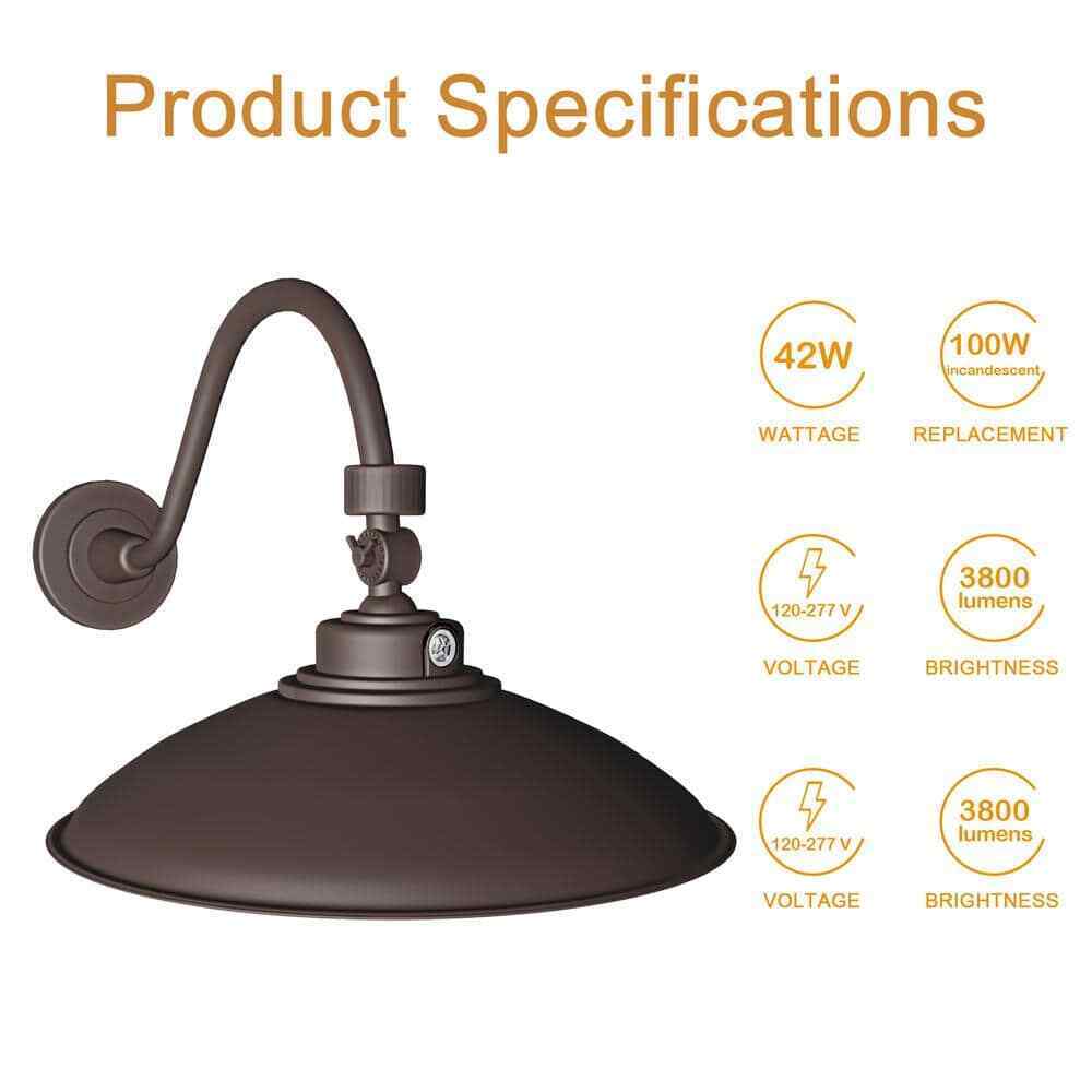 Cedar Hill 250-Watt LED Dusk to Dawn Area Light 5000K Gooseneck Wall Sconce