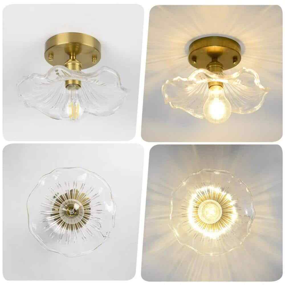 TOZING 9 in. Gold Modern Lotus Leaf petal Flower Semi-Flush Mount Ceiling Light