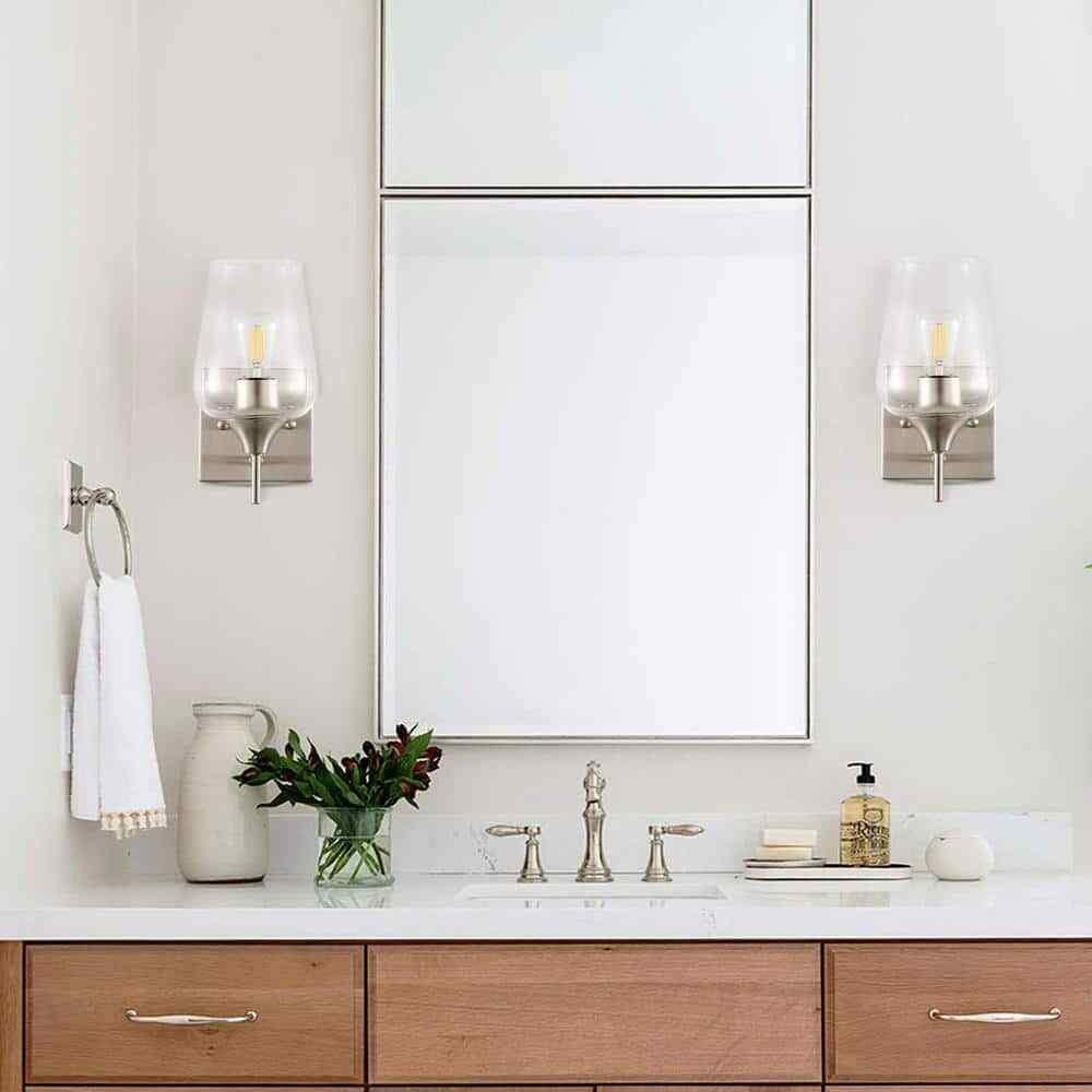 Merra 1-Light Brushed Nickel Wall Sconce Vanity Light with Glass Shade