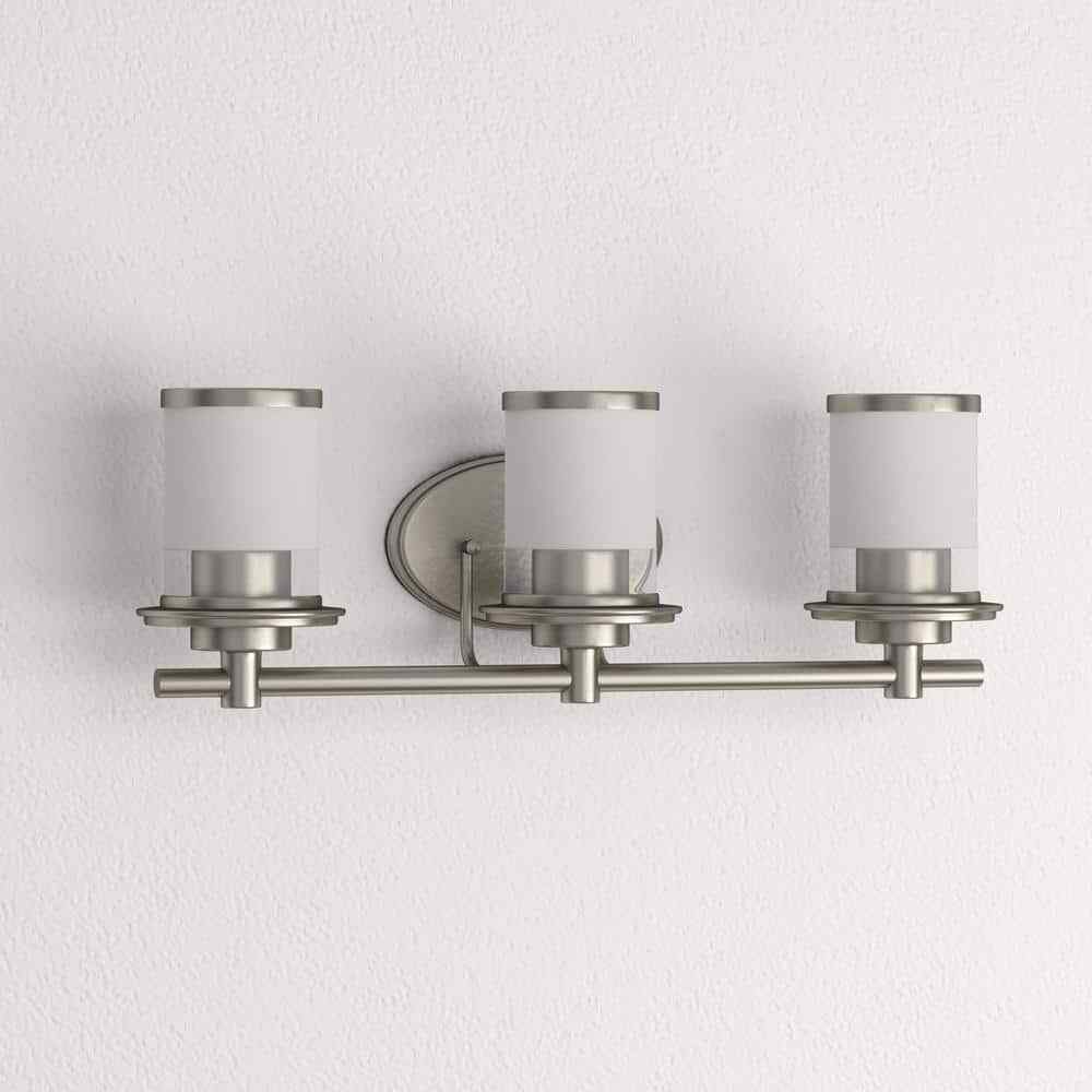 Hampton Bay 23.25 in. Truitt 3-Light Chrome Vanity Light w/ Clear and Sand Glass