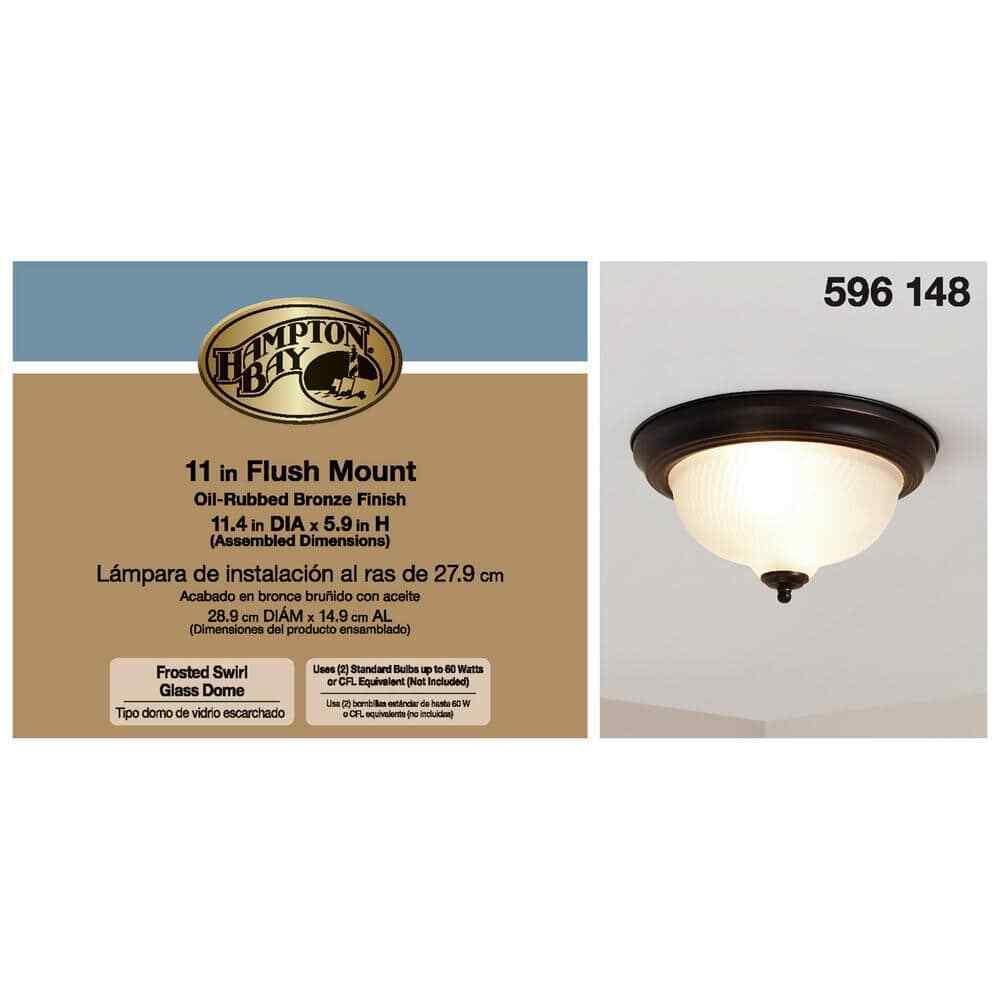 Hampton Bay 11 in. 2-Light Oil-Rubbed Bronze Flush Mount w/ Frosted Swirl Glass