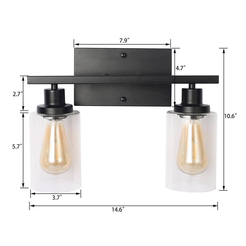 LamQee 14.6 in. 2 Light Black Vanity Light Industrial Barn Light