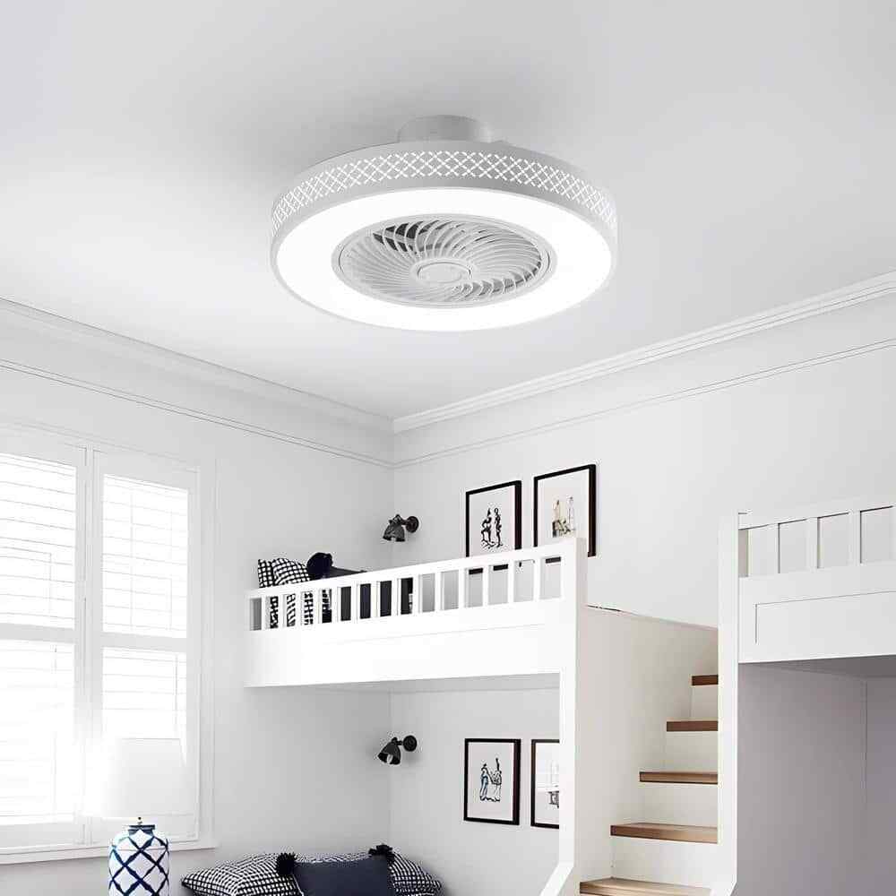 TOZING LED Indoor White Dimmable Matte Modern Cage Ceiling Fan Light w/ Remote
