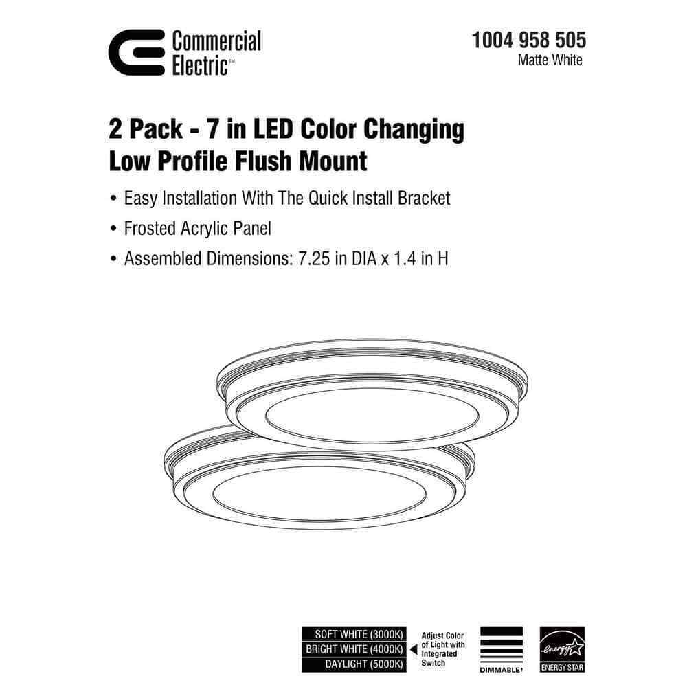 Commercial Electric 7 in. White Flush Mount Low Profile Ceiling Light 2-Pack