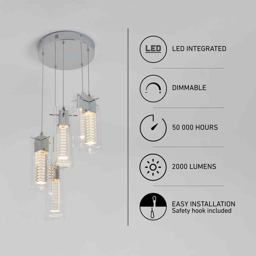 Artika Hologram 5 Light Chrome Modern LED Pendant Light Fixture Kitchen Dining