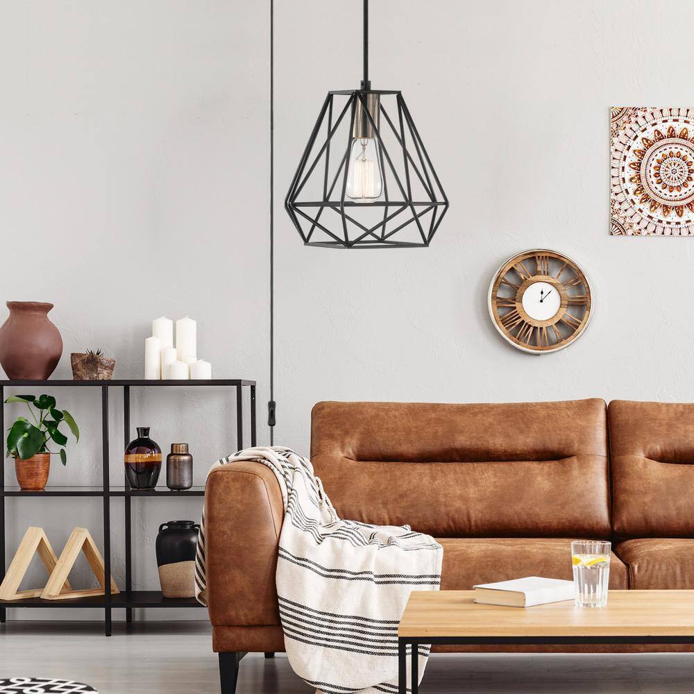 Globe Electric Dawson 1-Light Dark Bronze Plug-In or Hardwire Pendant Lighting