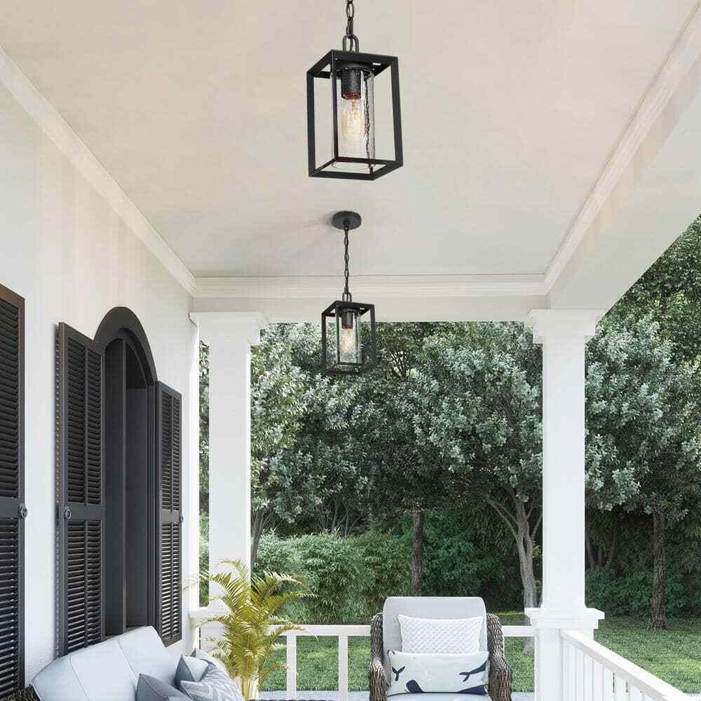 Uolfin Modern Lantern Outdoor Hanging Light Arie 1-Light Black Cage Pendant