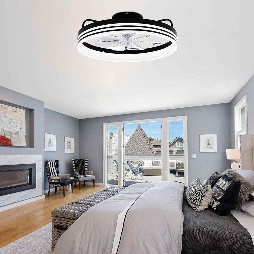 Bella Depot LED Indoor Flush Mount Black Ceiling Fan Dimmable Light Remote App