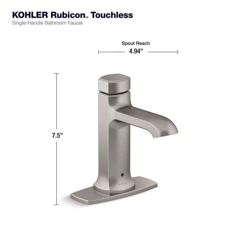 KOHLER Rubicon Powered Touchless Single Hole Bathroom Faucet in Brushed Nickel