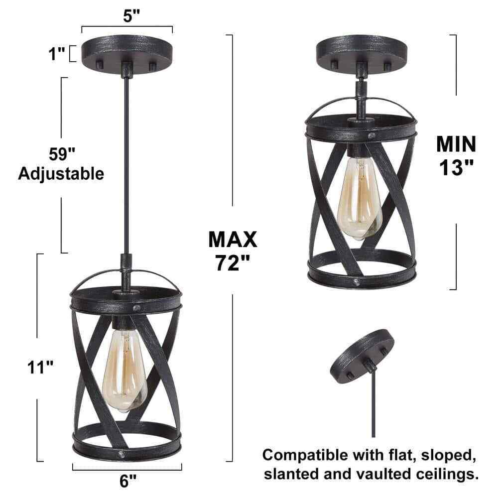 LNC Industrial Brushed Black 1-Light Drum Pendant Modern Island Pendant Light