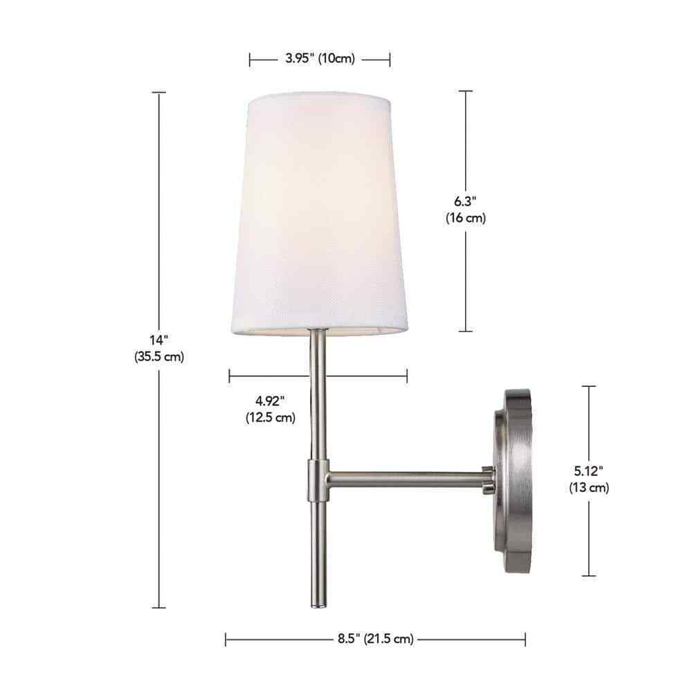 Globe Electric Clarissa 1-Light Brushed Nickel Wall Sconce w/ White Fabric Shade
