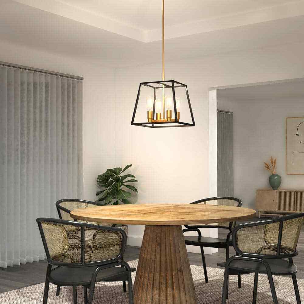 Artika Carter 4-Light Black Gold Modern Industrial Cage Chandelier Light Fixture