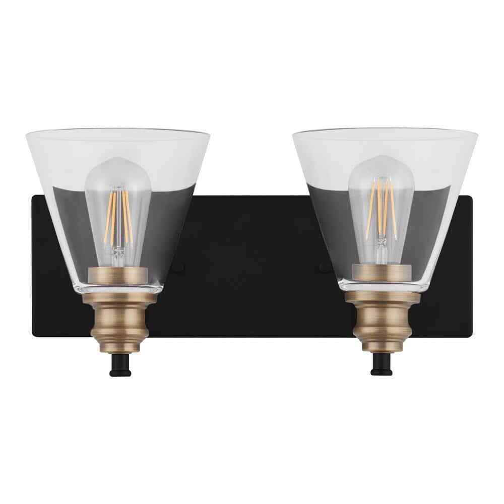 Hampton Bay Manor 15.3 in. Matte Black Vanity w/ Brass Accents and Clear Glass