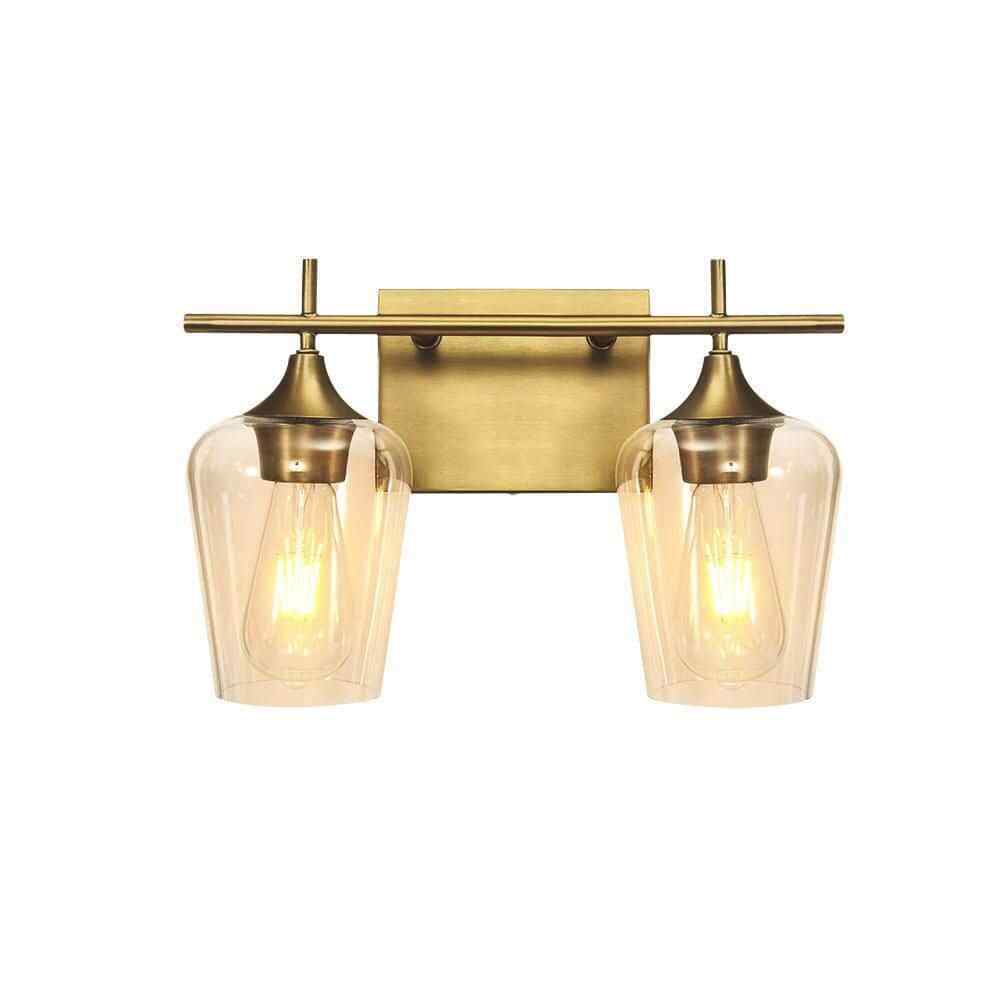 RRTYO Fritts 13.8 in. 2-Light Gold Modern Vanity Light with Clear Glass Shade