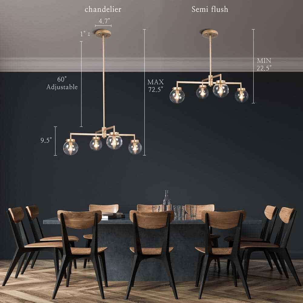 Uolfin Modern Gold Sputnik 4-Light Farmhouse Linear Globe Dining Room Chandelier