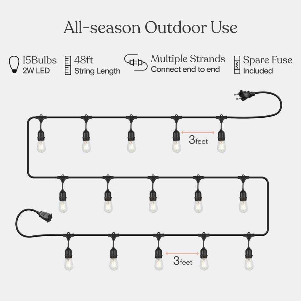 Brightech Ambience Pro 15-Light 48 ft. Outdoor Plug-in LED Hanging String-Light
