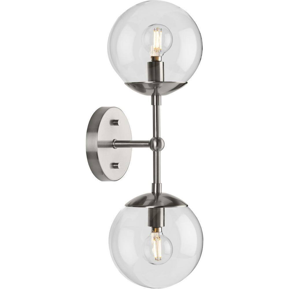 Progress Lighting Atwell 6" 2Light Brushed Nickel Mid-Century Modern Wall Sconce