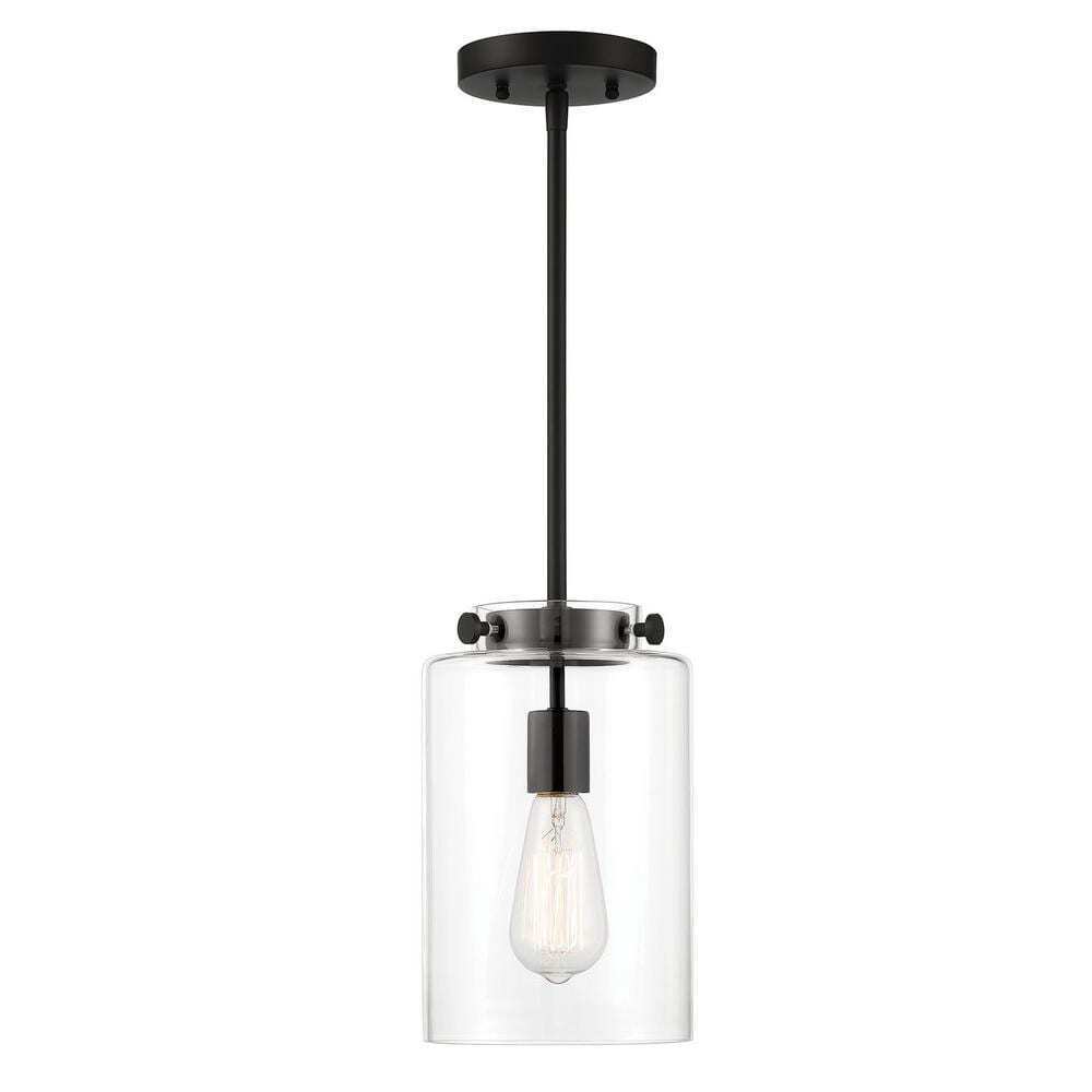 Hampton Bay Mullins 6.75 in. 1-Light Coal Mini Pendant Hanging Light