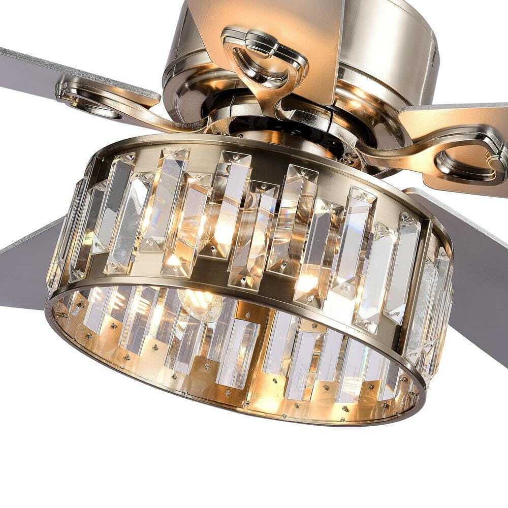 Breezary Sergio 52 in. Indoor Crystal Satin Nickel Ceiling Fan w/ Remote + Light
