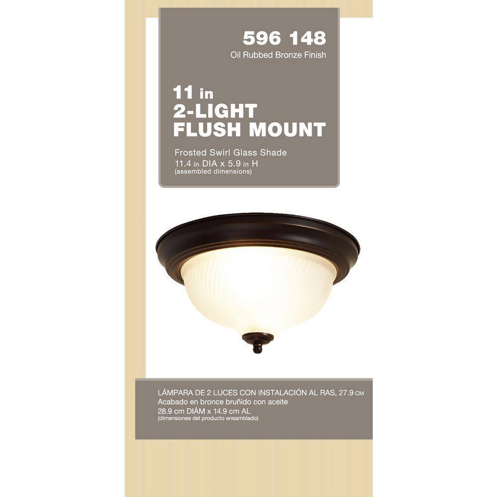 11 in. 2-Light Oil Rubbed Bronze Flush Mount FZP8012A/ORB