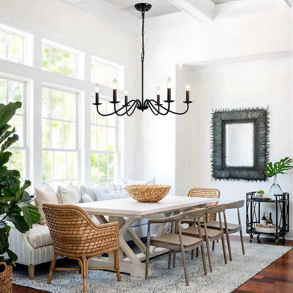 SILJOY 34 in. 6-Light Black Candle Style Chandelier Candlestick Farmhouse
