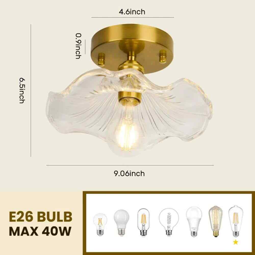 TOZING 9 in. Gold Modern Lotus Leaf petal Flower Semi-Flush Mount Ceiling Light
