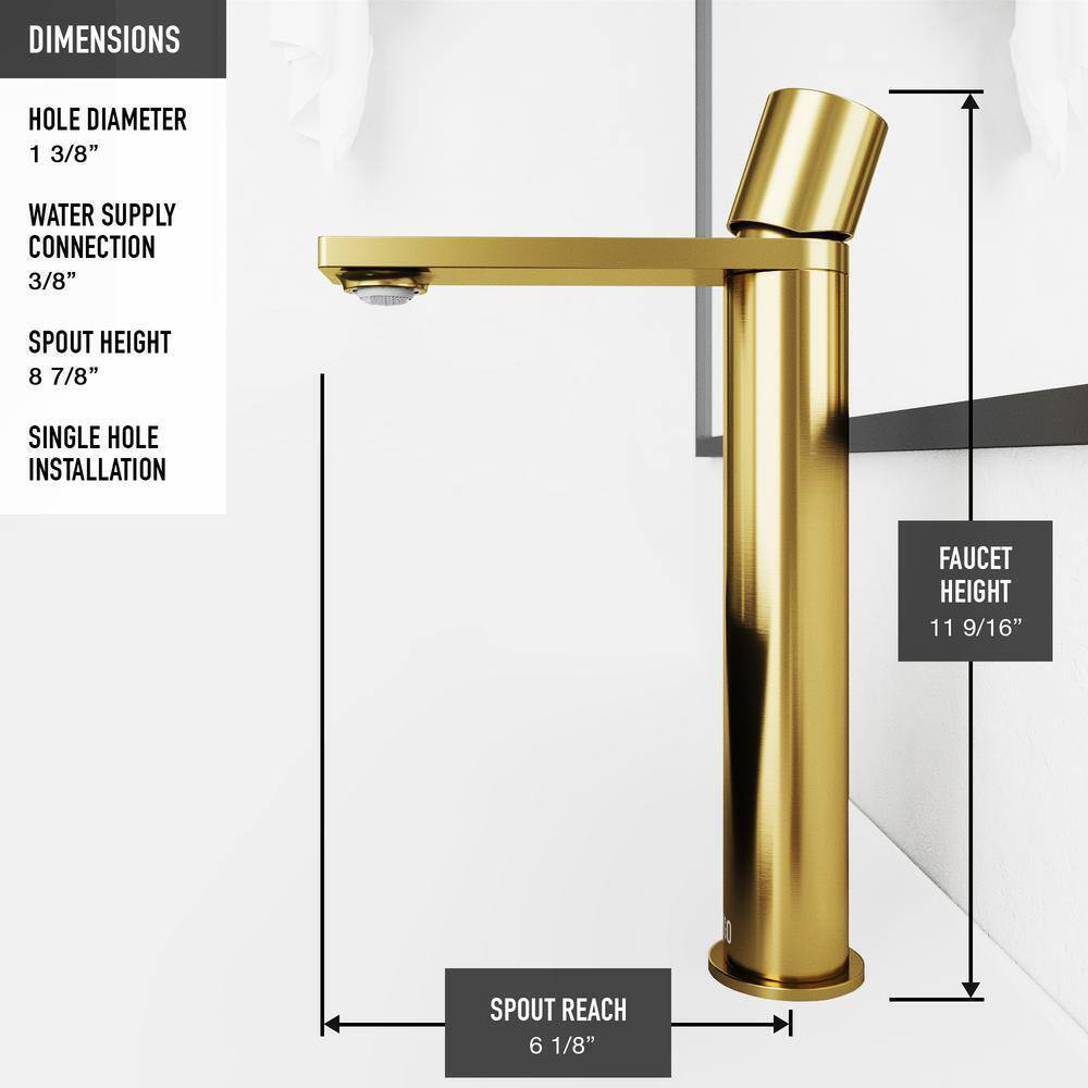 VIGO Gotham Single Handle Single-Hole Bathroom Vessel Faucet, Matte Brushed Gold