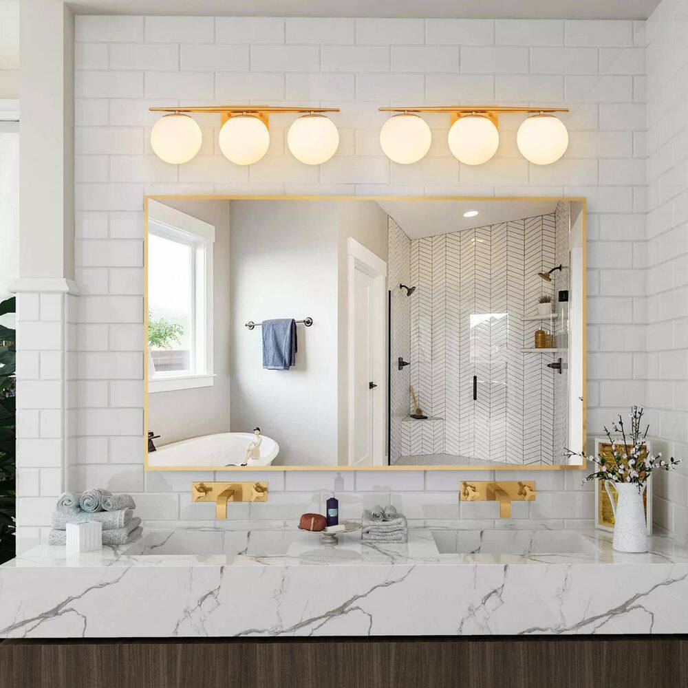 RRTYO Kara 21.97 in. 3-Light Gold Vanity Light with Milky White Glass Ball Shade