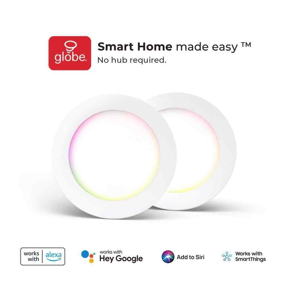 Globe Electric Wi-Fi Smart 6 in. Ultra Slim LED Recessed Lighting Kit 2-Pk White