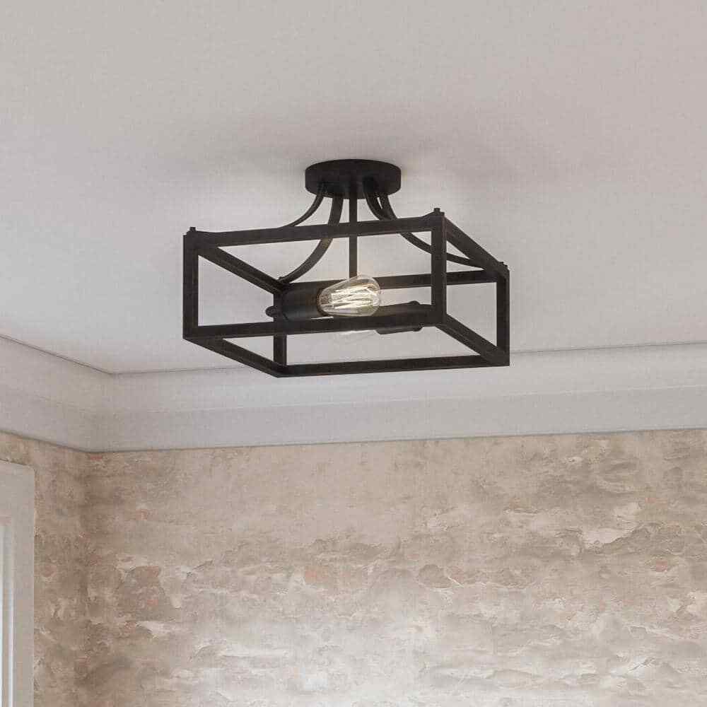 Hampton Bay Boswell Quarter 12-1/2 in. 2-Light Semi-Flush Mount Ceiling Light