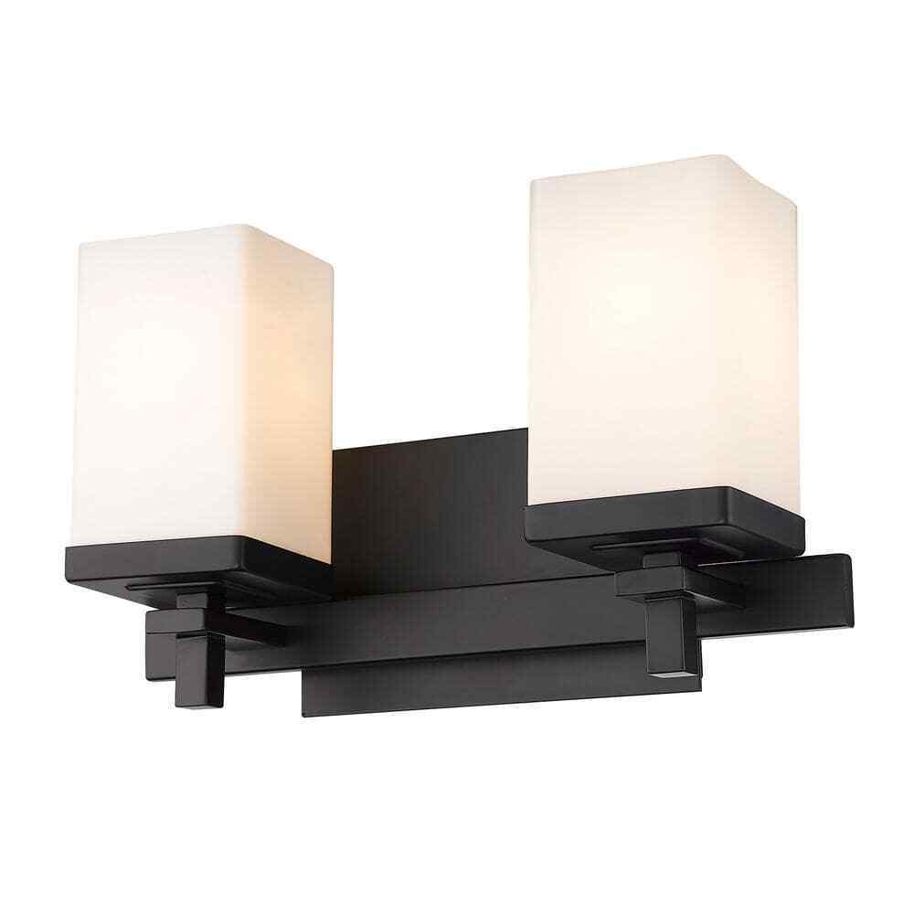 Golden Lighting Maddox 2-Light Matte Black Vanity Light with Opal Shade