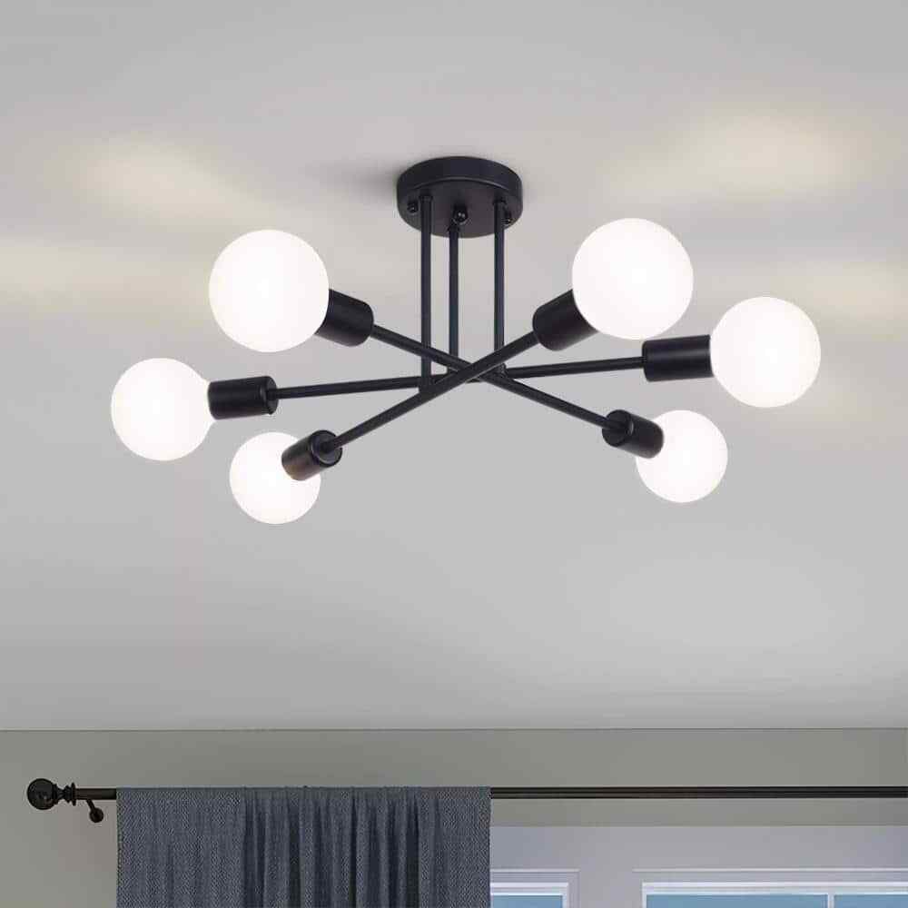 RRTYO Highlandville 23.62 in. 6-Light Black Sputnik Semi-Flush Mount