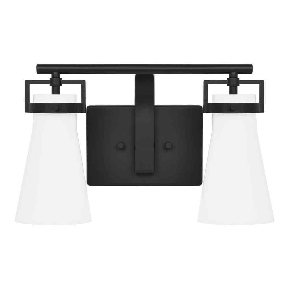 Home Decorators Clermont 14.75 in. 2-Light Matte Black Bathroom Vanity Light
