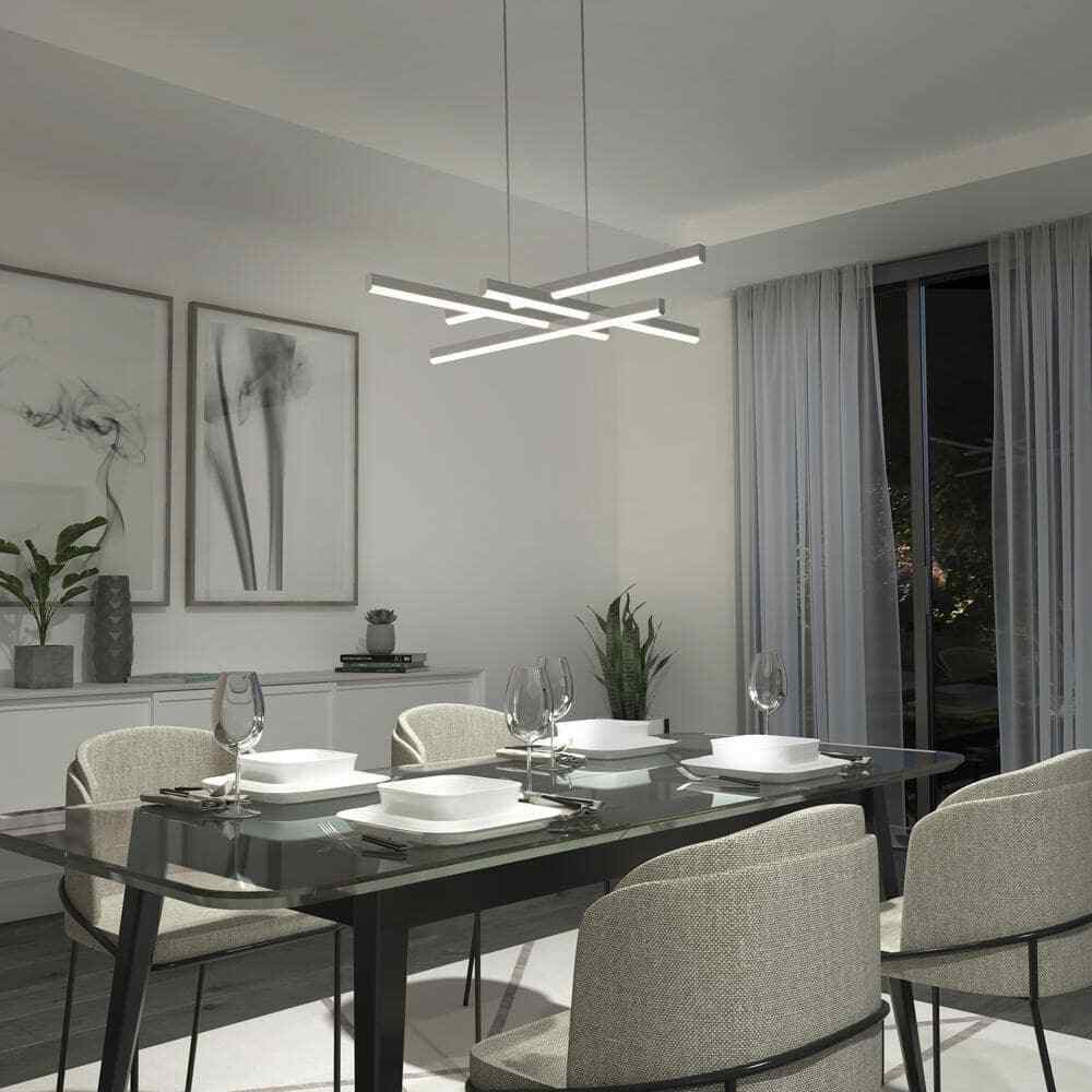 Artika Grid 30-Watt 1 Light Chrome Modern 3 CCT Integrated LED Pendant Fixture