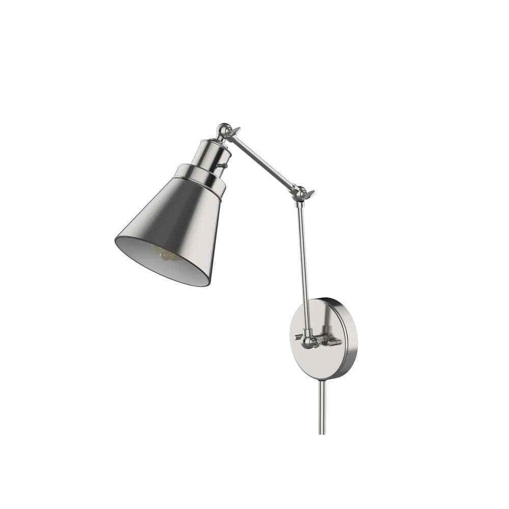 Hampton Bay 1-Light Brushed Nickel Plug-In/Hardwired Swing Arm Wall Lamp