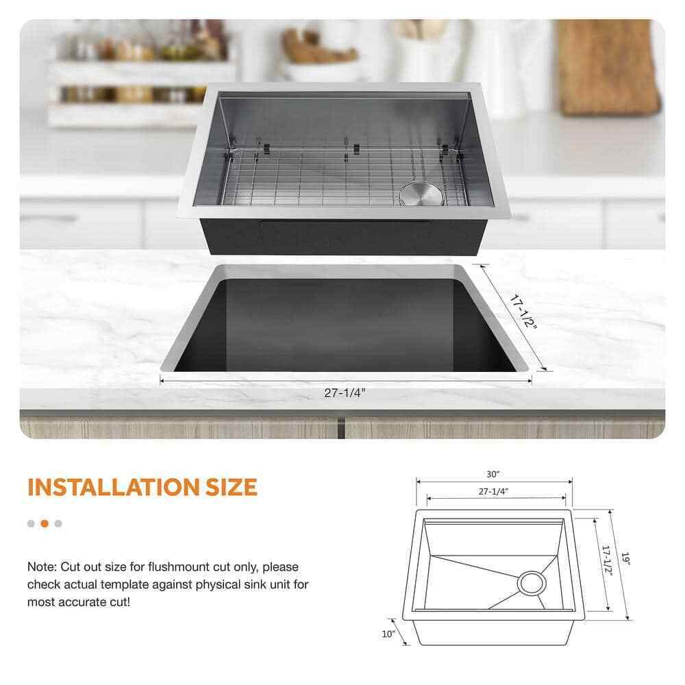 Glacier Bay AiO Zero Radius Undermount 16G SS 30 in. Single Bowl Kitchen Sink