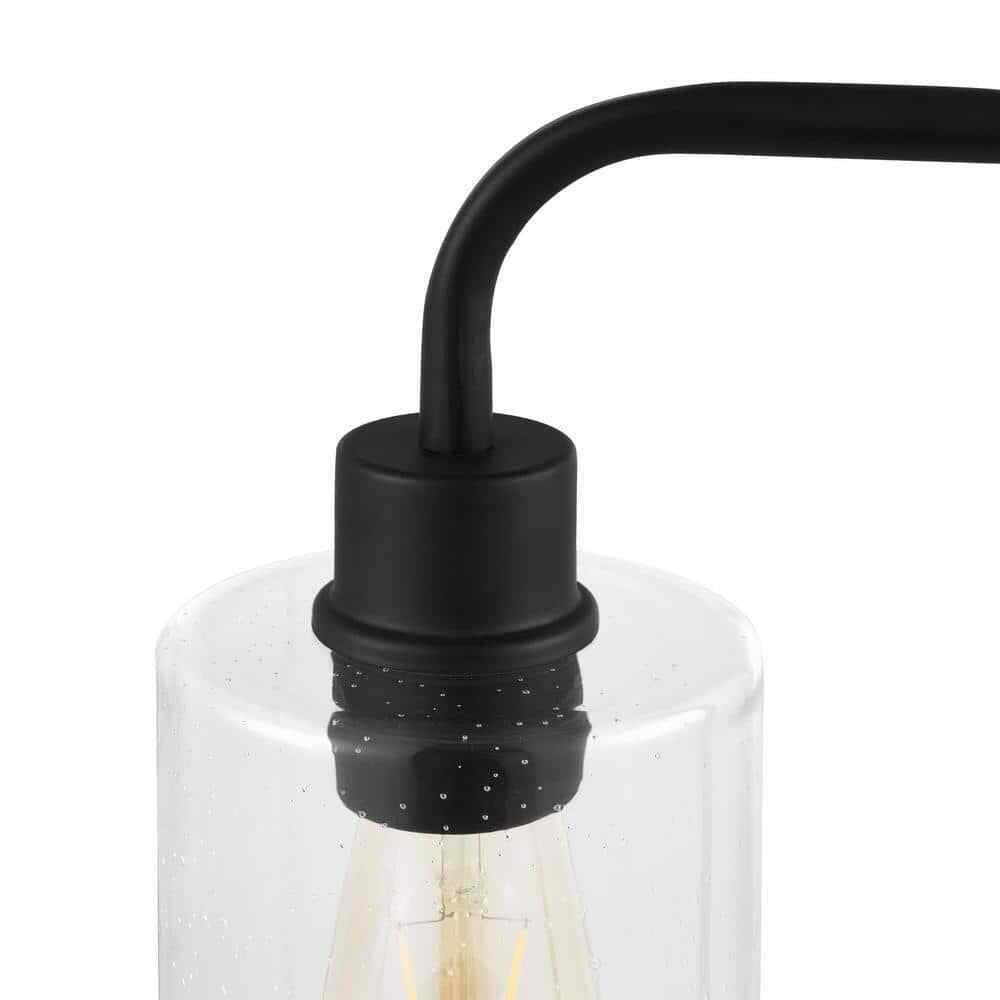 Hampton Bay Andra 22.5 in. Black Desk Lamp with Seeded Glass Shade and USB Port