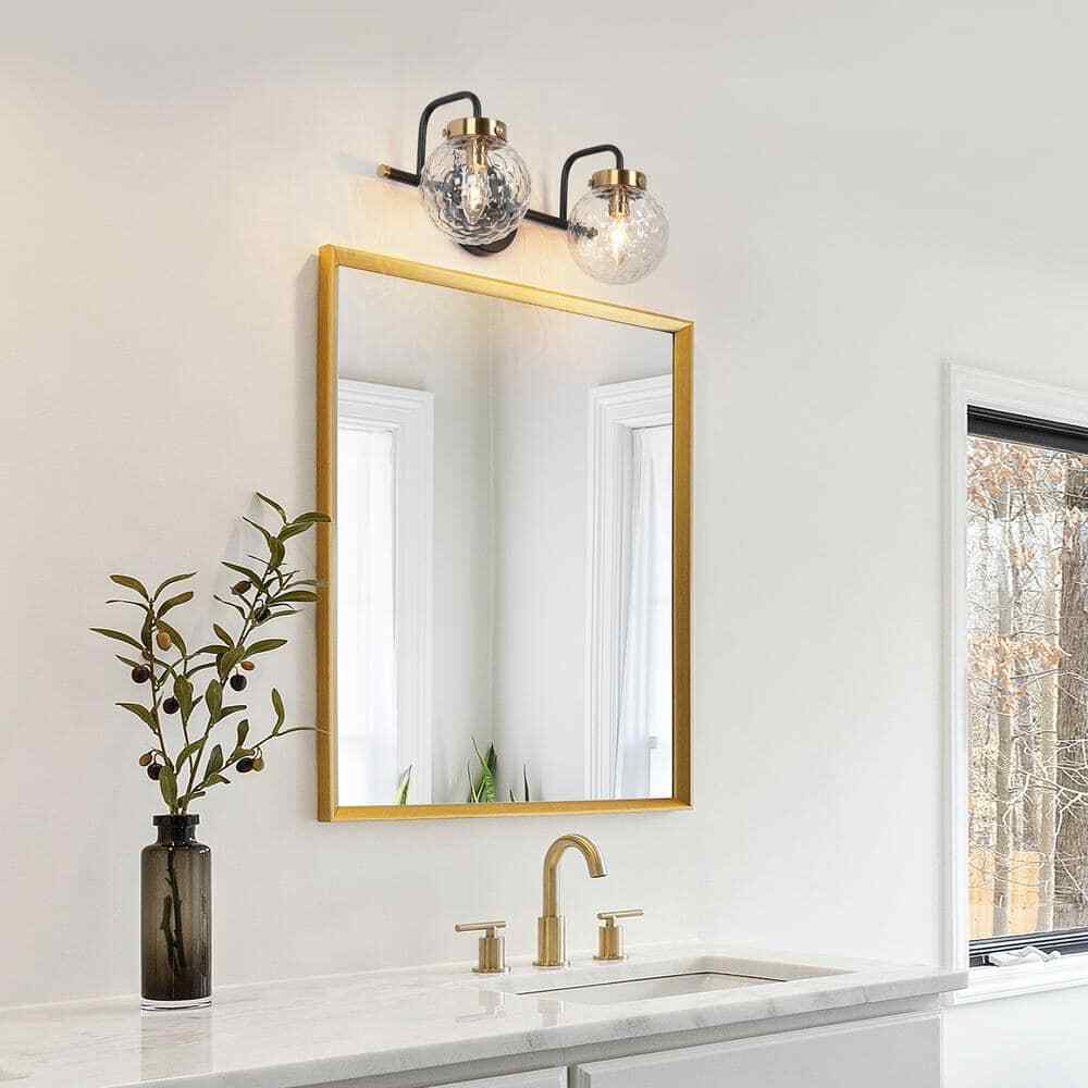 LNC ASTRID Modern 15 in. 2-Light Black Vanity Light Brass Wall Sconce