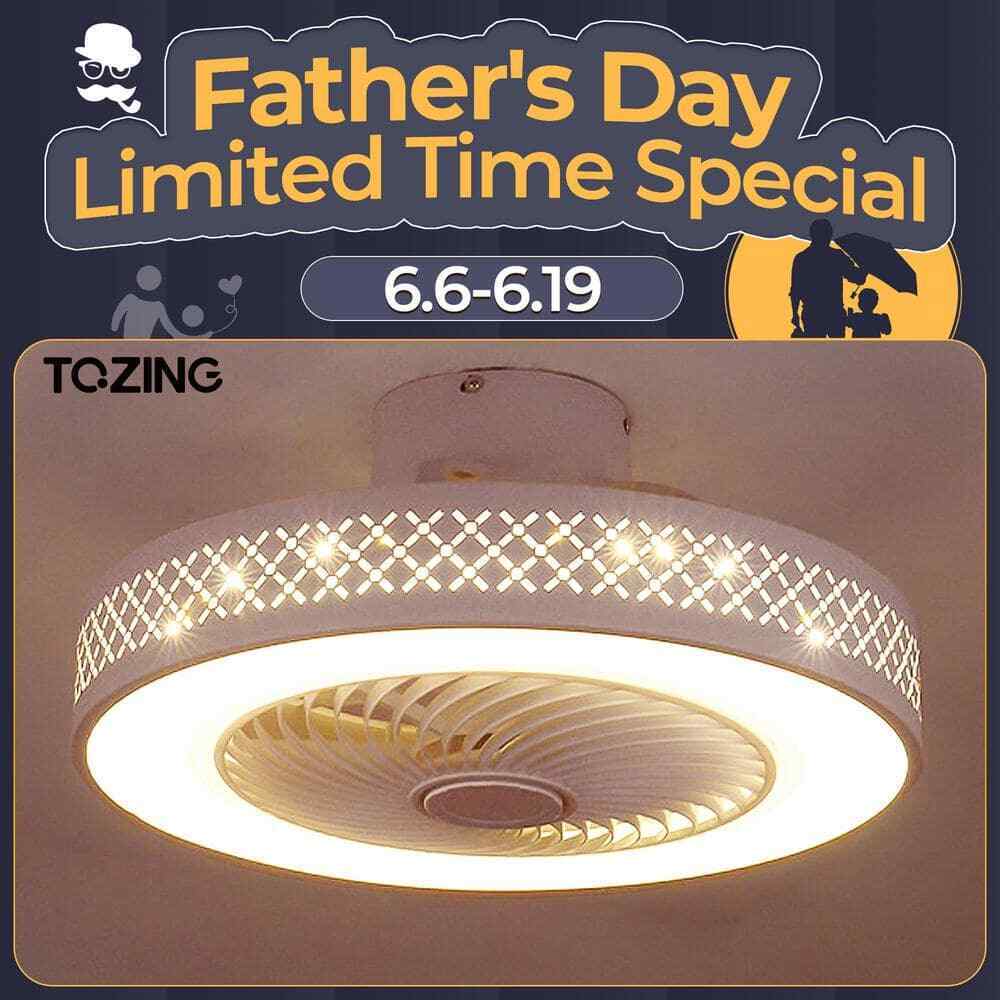 TOZING LED Indoor White Dimmable Matte Modern Cage Ceiling Fan Light w/ Remote