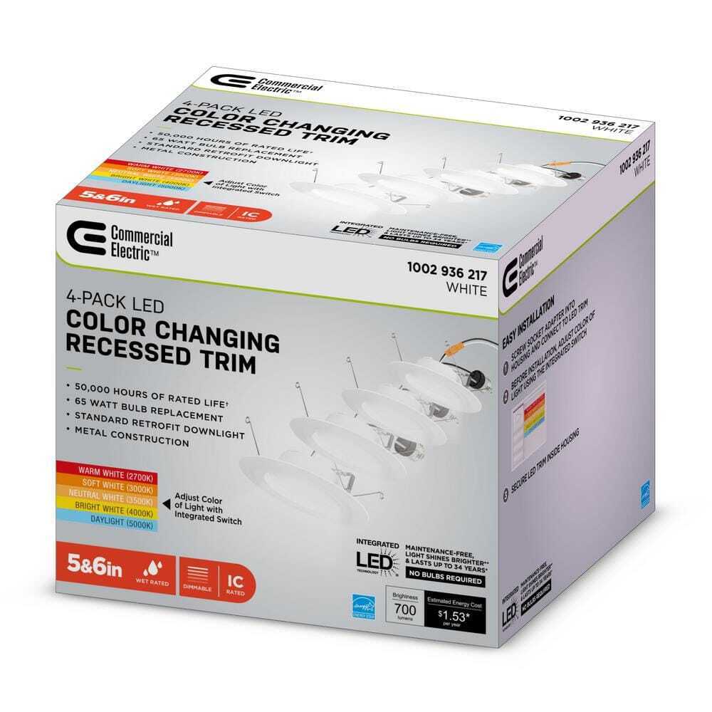 Commercial Electric 5/6 in. Integrated LED White Dimmable Recessed Light Trim