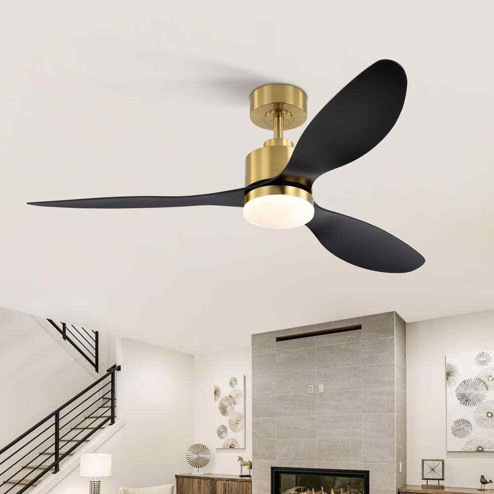 Breezary Sawyer 52 in. Integrated LED Indoor Gold Ceiling Fan w Light and Remote