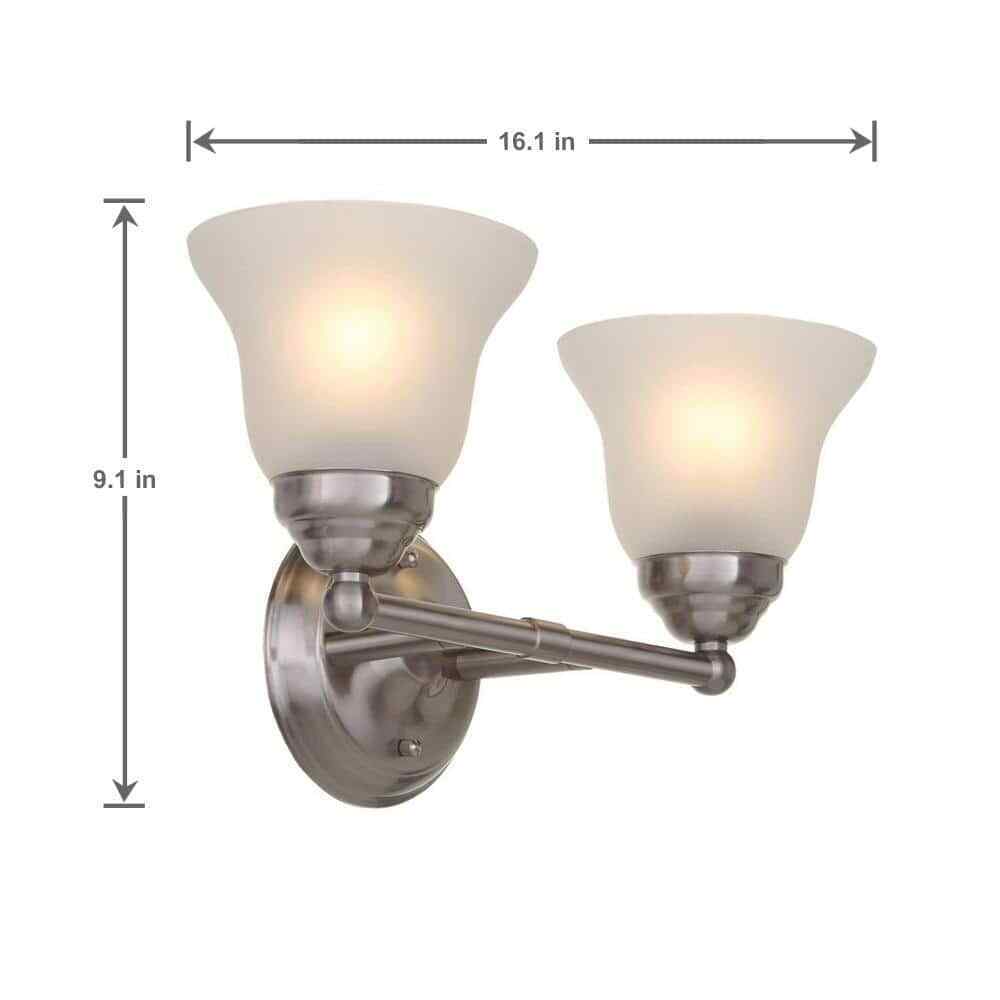 Hampton Bay Ashhurst 2-Light Brushed Nickel Vanity Light w/ Frosted Glass Shades