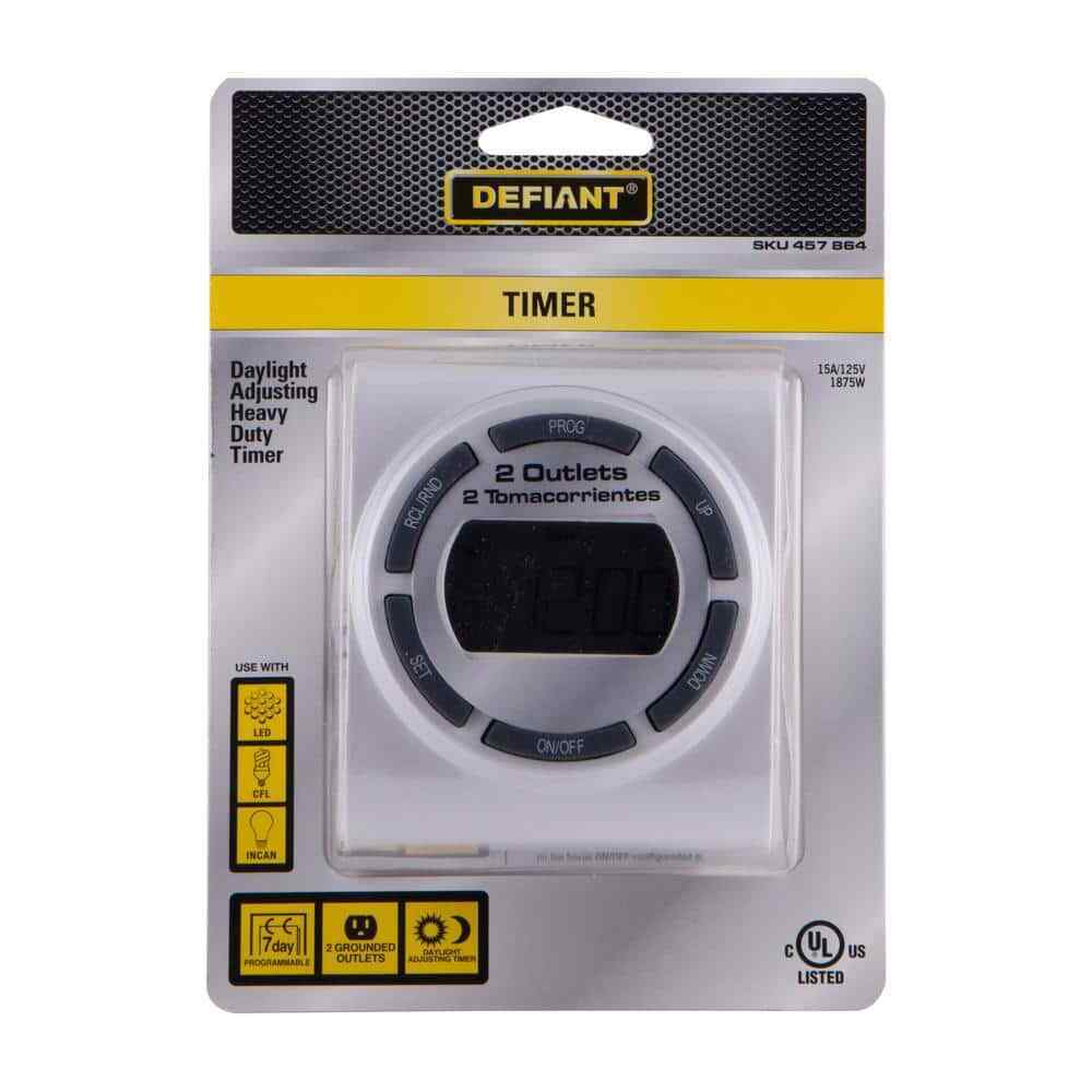 Defiant 15 Amp 7-Day Indoor Plug-In Digital Timer with 2-Grounded Outlets White