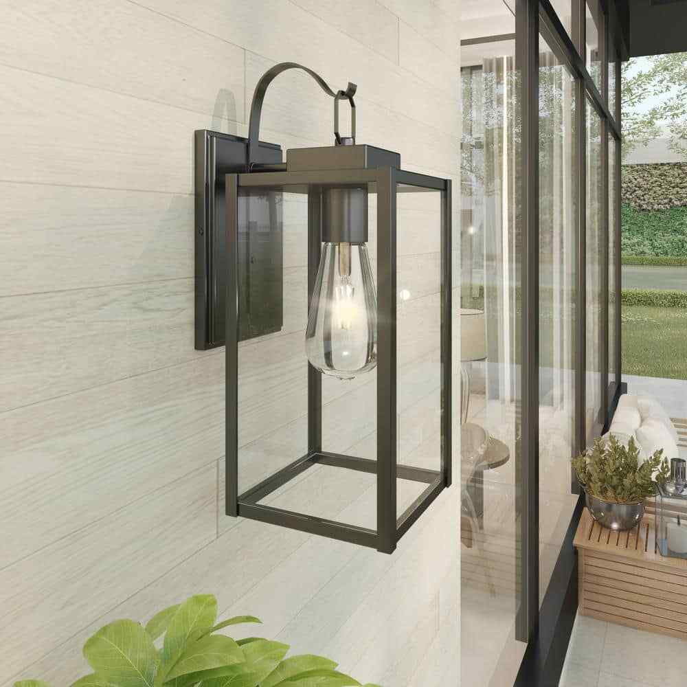 Hukoro Martin 1-Light Matte Black Outdoor Wall Lantern Sconce with Clear Glass