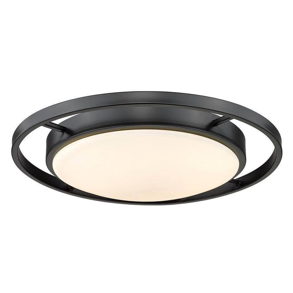 Golden Lighting Astra 16.5 in. 1-Light Matte Black Opal Glass LED Flush Mount