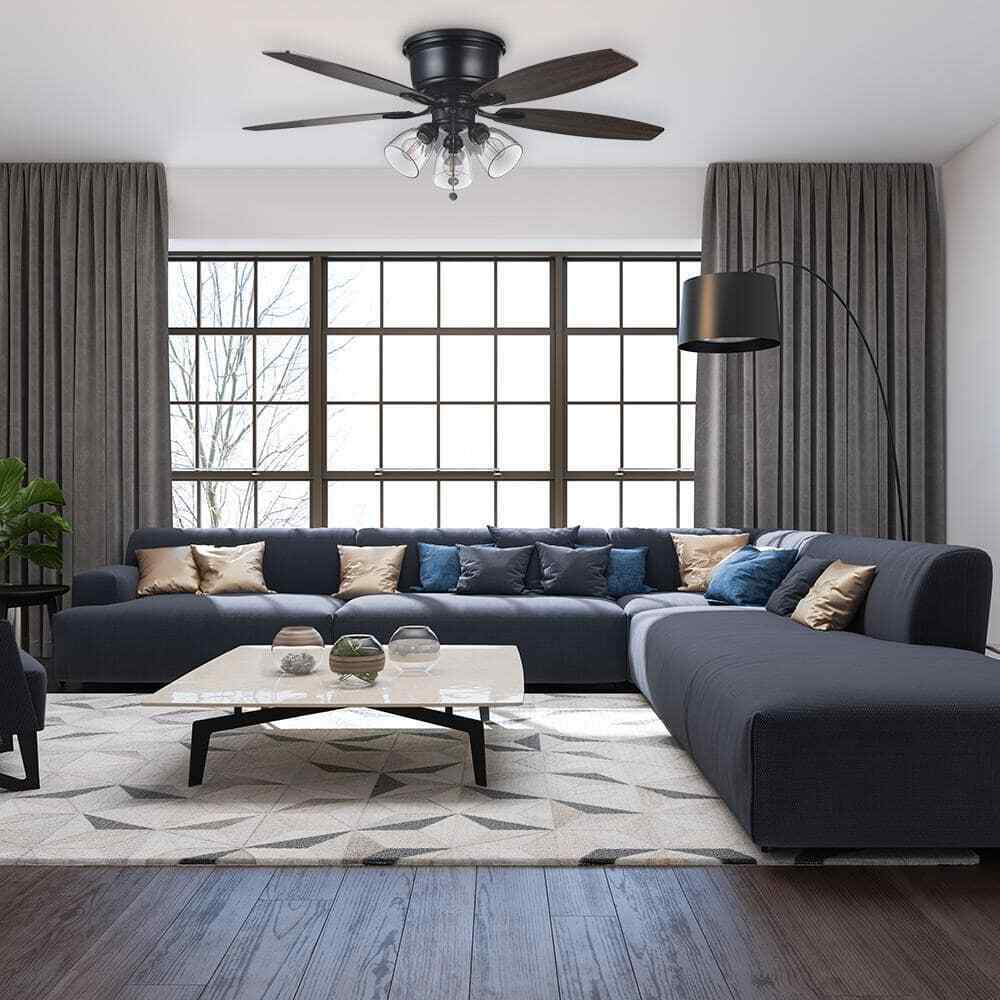 Hampton Bay Stoneridge 52 in. Matte Black Hugger LED Ceiling Fan with Light Kit