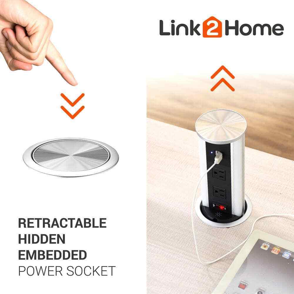 Link2Home 2-Outlets Automatic Pop Up Wireless Charger 2 USB 3.4A LED Light