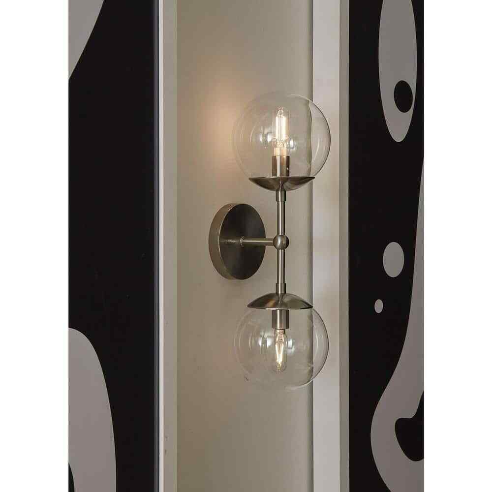 Progress Lighting Atwell 6" 2Light Brushed Nickel Mid-Century Modern Wall Sconce
